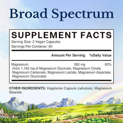 Vitalitown 6-In-1 Magnesium Complex 1160mg Per Serving, Magnesium Glycinate, Citrate, Carbonate, Aspartate, Gluconate & Lactate, High Absorption, Bone, Muscle, Sleep & Digestive Health, 120 Vegan Caps