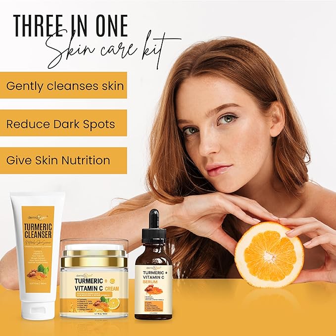 Turmeric Complete Facial Care Kit - Organic Glowing Skin Anti-Aging, Rejuvenating, Boosting Collagen & Hydrating - Day & Night Brightening Skincare Gift Set