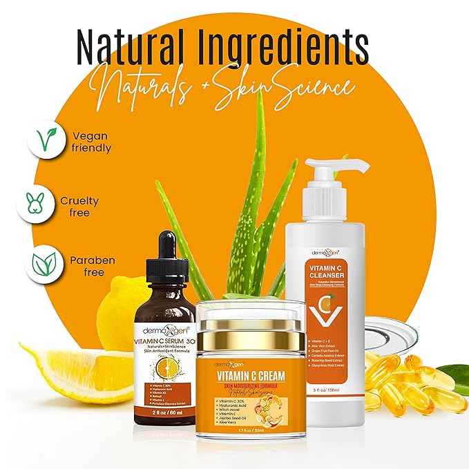 Vitamin C Complete Facial Care Kit - Organic Glowing Skin Anti-Aging, Rejuvenating, Boosting Collagen & Hydrating - Day & Night Brightening Skincare Gift Set
