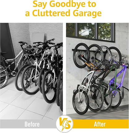 monTEK Enhanced Bike Storage Rack, Adjustable 4-Bike and 2-Helmet Hangers for Indoor Bike Storage, Customizable for Various Bike Sizes, Heavy-Duty Steel Bike Wall Mount, Max Load 265lbs, 48-in