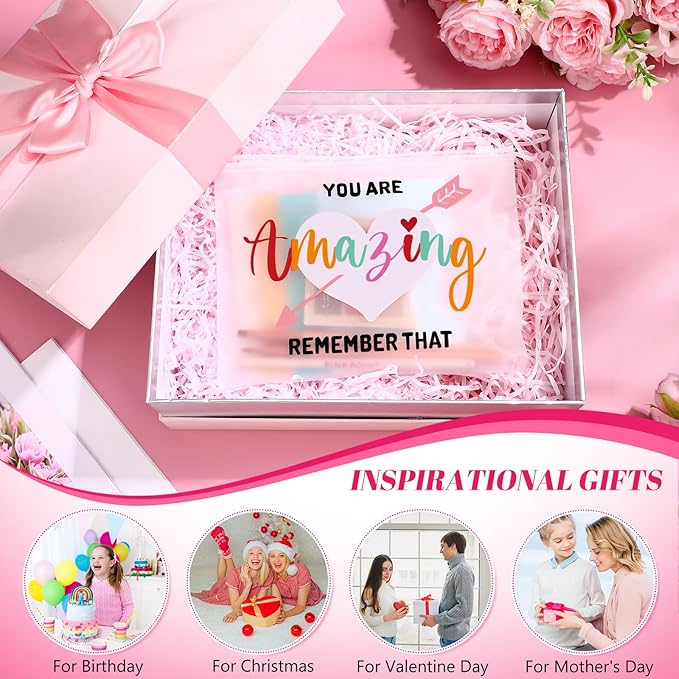 Reginary 100 Pcs Inspirational Gifts for Girls Women Travel Cheer Makeup Bag Bulk Loved Quotes Cosmetic Bags with Zipper Thank You Encouragement Birthday Gift Bag (Elegant)
