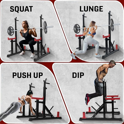 Yes4All Squat Rack for Home Gym, Adjustable Barbell Stand Rack, Multi-Function Weight Lifting, Dip Bar Station, Bench Press Rack Stand, Weight Plate Storage - Capacity Up to 600LBS