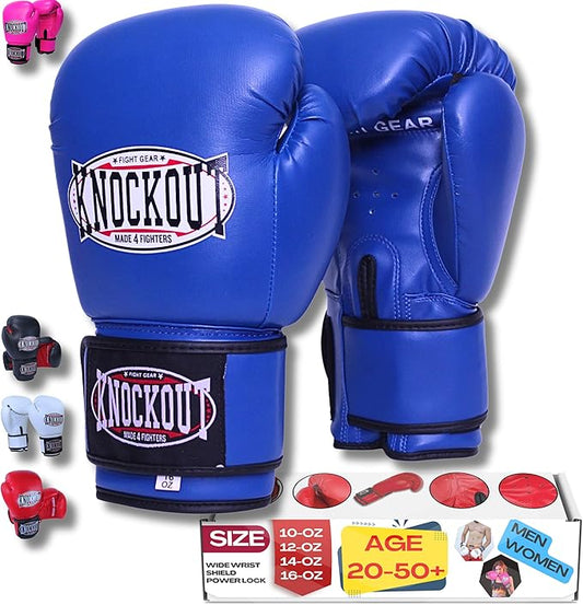 Knockout Gel Boxing Gloves for Men Women - Pro Training Sparring, Maya Hide Leather Muay Thai MMA Kickboxing, Adults-Kids Heavy Bag Workout Gloves for Boxing -Ultra-Wide Wrist Support 10 oz - 16 oz
