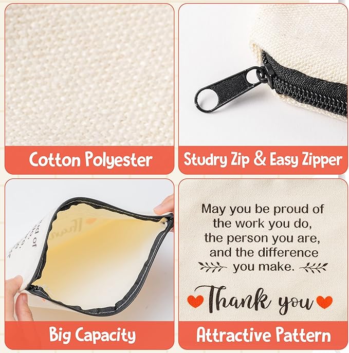 WATINC Appreciation Keychain Thank You Gifts Set - 6Pcs Thank You Key Chains & 6Pcs Proud of You Make a Difference Makeup Cosmetic Bags Inspirational Presents Bulk for Teacher Man Wowen