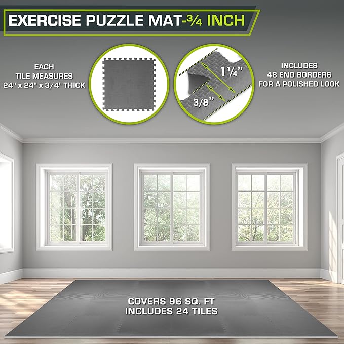 ProsourceFit Extra Thick Puzzle Exercise Mat 1 inch 24 Sq 6 Tiles