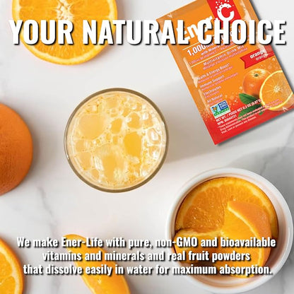 Ener-C Orange Multivitamin Drink Mix Powder Vitamin C 1000mg & Electrolytes with Real Fruit Juice Natural Energy & Immune Support for Women & Men - Non-GMO Vegan & Gluten Free - 30 Count