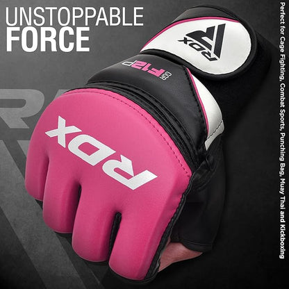 RDX MMA Gloves Grappling Sparring, Maya Hide Leather, Boxing Gloves Men Women Muay Thai Martial Arts Training, Half Finger Adjustable Mitts Wrist Support Kickboxing Cage Fighting Punching Bag Workout