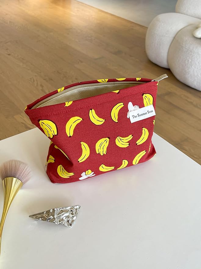 The Summer Swan Large Floral Mid-day Clutch Period Kit Hygiene Skincare Cute Makeup Bag (Banana Red)