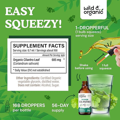 Wild & Organic Cilantro Tincture - Detox Cleanse w/Cilantro Leaf - Vegan Cilantro Antioxidants Supplement - Alcohol-Free Detox Drops w/Dried Cilantro Extract - Cilantro Powder Based Supplements 4 oz