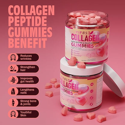 Collagen Peptide Gummies for Women,120 Sugar-Free Hydrolyzed, Extra Strength 2500mg Protein Type I,II,III,V,X with 15000mcg Biotin and Vitamin A B6 B12 C D E for Hair Skin Nail