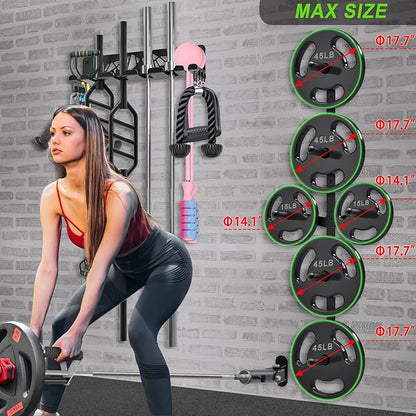Kipika Gym Organizer Set Wall Mounted Weight Plate Storage Rack Barbell Storage Rack with T-Bar Row Landmine Platform Attachment Durable Steel Construction Easy Installation