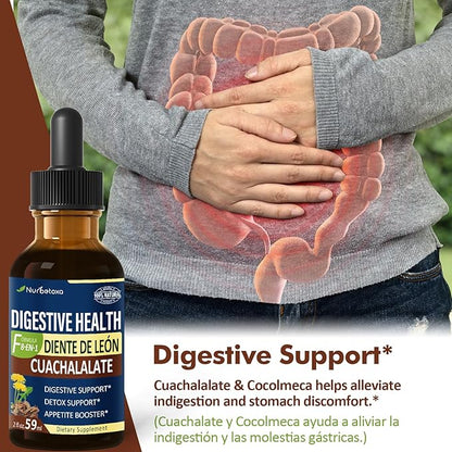 Digestive Health Drops, Cuachalalate Digestion Supplement for Gut Detox Cleanse Support and Stomach Ulcer, Corteza de Cocolmeca para Despertar digestivo y Limpiar Estomago. 2oz
