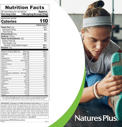 NaturesPlus SPIRU-TEIN, Strawberry - 2.4 lb - Plant-Based Protein Shake - Non-GMO, Vegetarian, Gluten Free - 32 Servings
