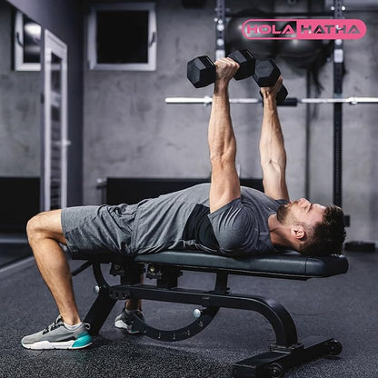 HolaHatha Hexagonal Dumbbell Free Hand Weight Set w/Rack