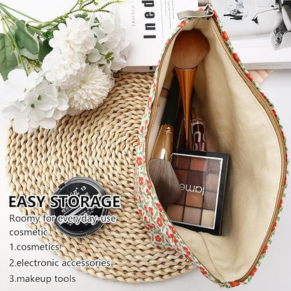ZLFSRQ Flower Makeup Bag Travel Cute Floral Cosmetic Bag for Women Girls Small Red Flower Makeup Zipper Portable Storage Toiletry Pouch for Purse Aesthetic Christmas Essential Cosmetic Organizer