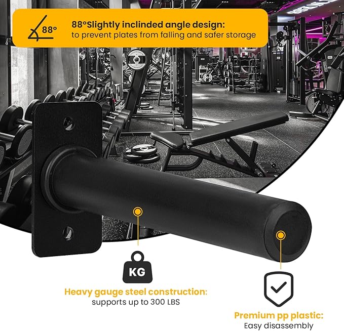 Weight Plate Holder, Wall Mounted Weight Rack for 1" and 2" Olympic Weight Plates, Home Gym Storage with 8pcs Steel Expansion Bolts Weight Storage Racks