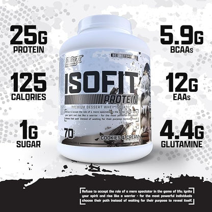 Nutrex Research IsoFit Whey Protein Powder Instantized 100% Whey Protein Isolate (70 Servings, Cookies & Cream)