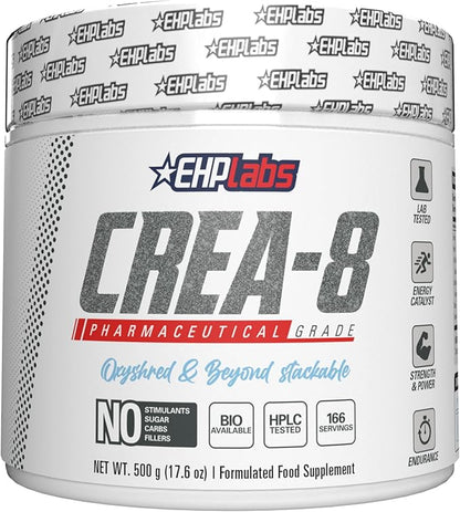 EHP Labs CREA-8 Micronized Creatine Monohydrate Powder - Creatine Powder for Muscle Growth, Increased Strength, Enhanced Energy Output and Improved Performance, Unflavored - 100 Servings (500g)