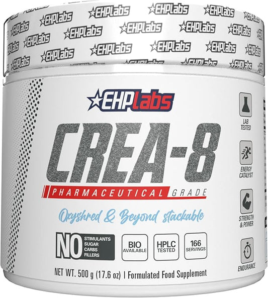 EHP Labs CREA-8 Micronized Creatine Monohydrate Powder - Creatine Powder for Muscle Growth, Increased Strength, Enhanced Energy Output and Improved Performance, Unflavored - 100 Servings (500g)
