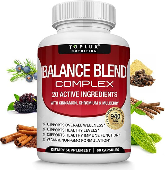 Premium Natural Complex Supplement – Natural 20 Herbs and Vitamins with Cinnamon Non-GMO Vegan, for Men Women, 60 Capsules