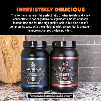 Gorilla Mode Premium Whey Protein - Strawberry Banana / 25 Grams of Whey Protein Isolate & Concentrate/Recover and Build Muscle (30 Servings)