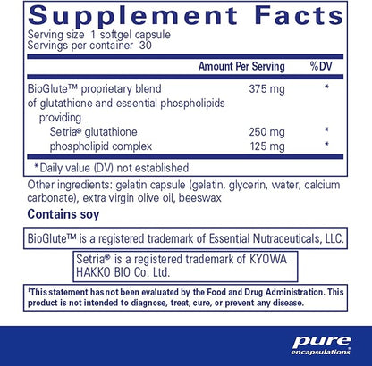 Pure Encapsulations Liposomal Glutathione - Immune Support & Liver Detox* - Antioxidant Protection - with Setria Glutathione - Non-GMO - 30 Softgel Capsules