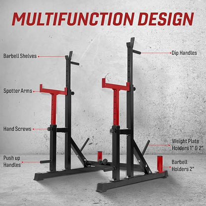 Yes4All Squat Rack for Home Gym, Adjustable Barbell Stand Rack, Multi-Function Weight Lifting, Dip Bar Station, Bench Press Rack Stand, Weight Plate Storage - Capacity Up to 600LBS