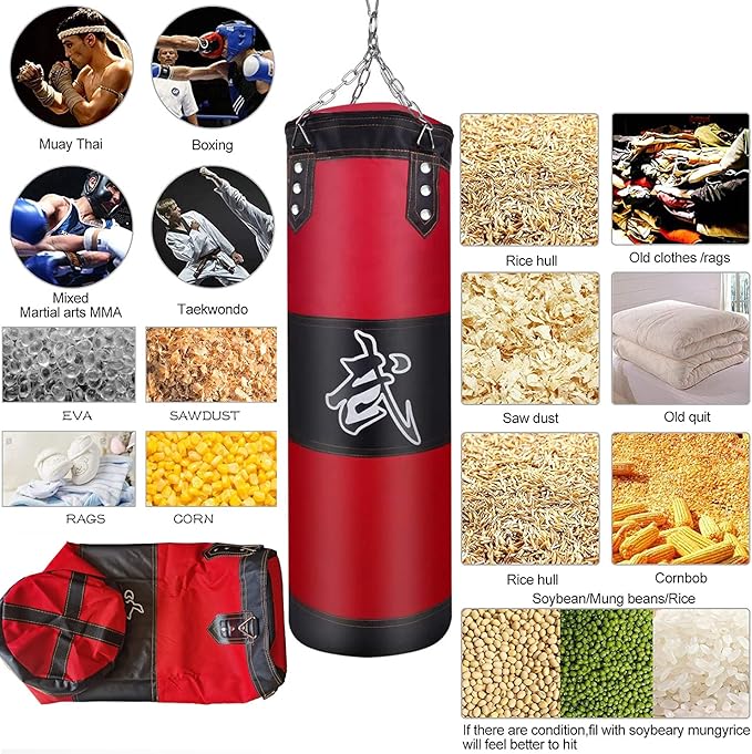 Hanging Punching Bag Set Unfilled, Heavy Boxing Bags Kickboxing Bag for Adults Kids, Youth Boxing Set with Hand Wraps, Punching Bag Hangers, for MMA Muay Thai Karate Taekwondo Training