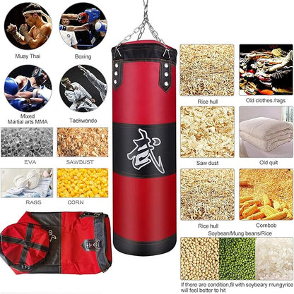 Hanging Punching Bag Set Unfilled, Heavy Boxing Bags Kickboxing Bag for Adults Kids, Youth Boxing Set with Hand Wraps, Punching Bag Hangers, for MMA Muay Thai Karate Taekwondo Training