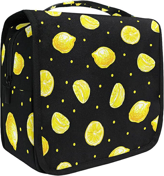 senya Hanging Travel Toiletry Bag Kit Boys Makeup Case Cosmetics Organizer for Men Women (Yellow Lemons)