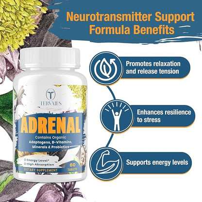 Adrenal Support Adaptogens Herbs Supplements - Cortisol Supplement with Rhodiola Rosea, Ashwagandha, Holy Basil and Eleuthero-Mood and Energy Support for Women & Men-Non-GMO, 60 Vegan Tablets