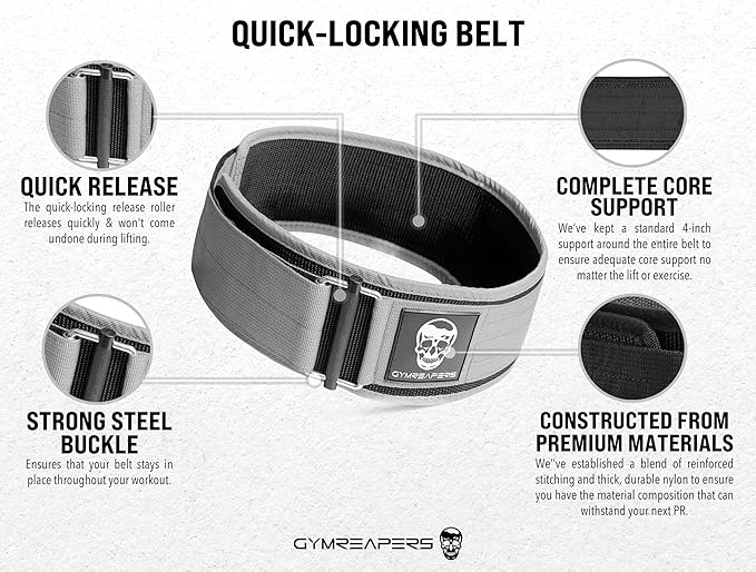 Gymreapers Quick Locking Weightlifting Belt for Bodybuilding 4 Inch