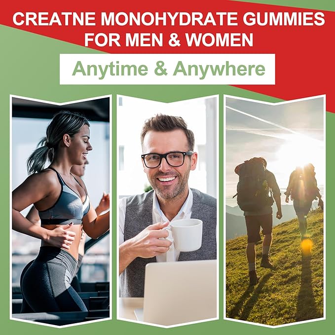 Creatine Monohydrate Gummies for Men & Women, Chewables Creatine Monohydrate for Muscle Strength, Muscle Builder, Energy Boost, Sugar Free, Vegan, Strawberry Flavor-120 Count