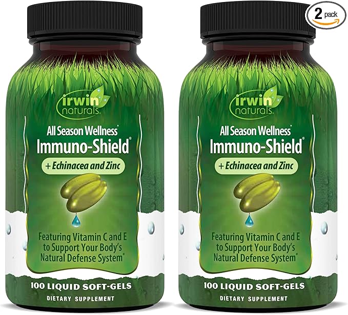 Irwin Naturals Immuno-Shield - 100 Liquid Softgels, Pack of 2 - All Season Wellness for Body's Natural Defense System - 32 Total Servings