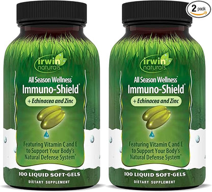 Irwin Naturals Immuno-Shield - 100 Liquid Softgels, Pack of 2 - All Season Wellness for Body's Natural Defense System - 32 Total Servings