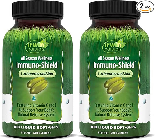Irwin Naturals Immuno-Shield - 100 Liquid Softgels, Pack of 2 - All Season Wellness for Body's Natural Defense System - 32 Total Servings