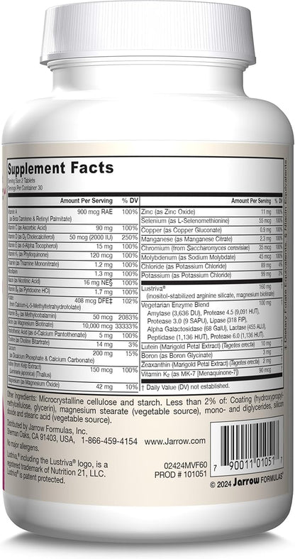 Jarrow Formulas Women's Multi+ Lustriva Hair Growth for Women, Vitamin A, D, Zinc & Lutein, 60 Tablets, 30 Day Supply