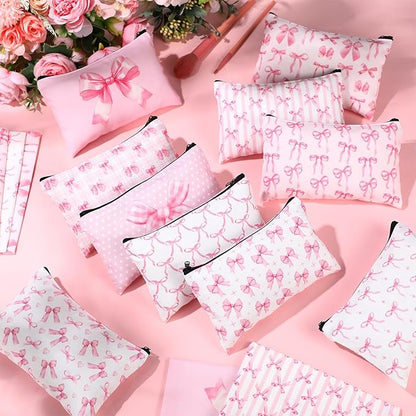 Reginary 20 Pieces Cosmetic Bag for Women, Roomy Makeup Bags with Zipper Toiletry Bag Pouch Travel Accessory Organizer Gifts, 7 x 4.3 Inches (Pink Bow)