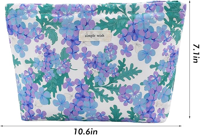 Violet Flower Makeup Bag Travel Large Floral Cosmetic Bags for Women Makeup Pouch Zipper Cosmetic Pouch for Purse Aesthetic Make up Organizer Bag Toiletry Bag Travel Essentials Accessories