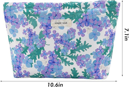 Violet Flower Makeup Bag Travel Large Floral Cosmetic Bags for Women Makeup Pouch Zipper Cosmetic Pouch for Purse Aesthetic Make up Organizer Bag Toiletry Bag Travel Essentials Accessories