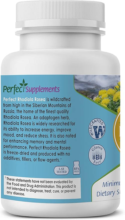 Perfect Rhodiola Rosea, for Better Focus, Energy, and Stress Relief, Optimal 3% Rosavins to 1% Salidroside Ratio, a Natural Adaptogen ~60 Vegetable Capsules