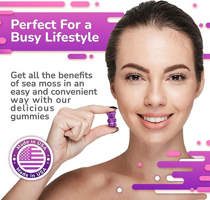 Natural Sea Moss Gummies with Elderberry for Adults & Kids, Contains Irish Sea Moss, Elderberry Extract, Burdock Root, Bladderwrack, 60 pcs Gel Gummies for Immune Support, Energy, Pack of 2