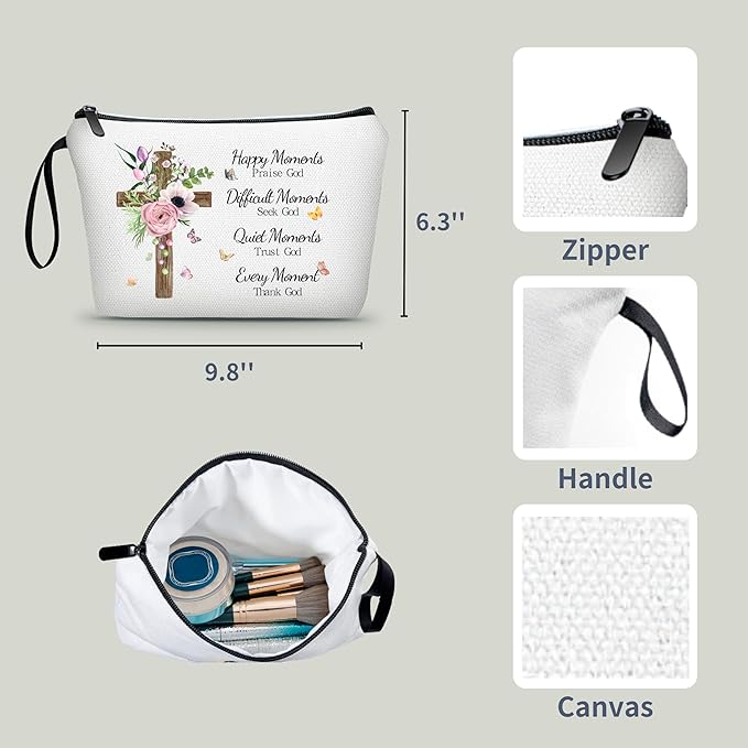 Faith Based Gifts Cosmetic Bag,Faith Based Gifts for Women,Mothers Day Religious Gifts,Happy Moment Praise God Small Makeup Cosmetic Pouch,Christian Woman Gifts,Godly Gifts for Women