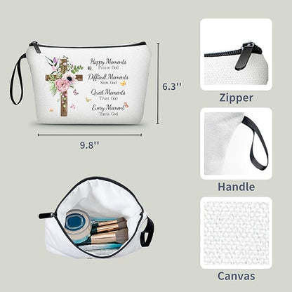 Faith Based Gifts Cosmetic Bag,Faith Based Gifts for Women,Mothers Day Religious Gifts,Happy Moment Praise God Small Makeup Cosmetic Pouch,Christian Woman Gifts,Godly Gifts for Women