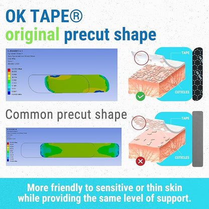 OK TAPE Synthetic Kinesiology Tape, 20 Strips, Precut K Tape, Performance Elastic Athletic Tape for Pain Relief & Muscle Support, Waterproof, 2" x 10" -Blue