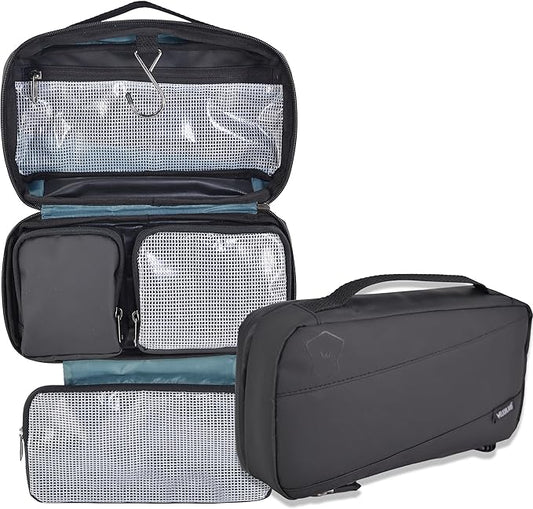 WELKINLAND 6-Pockets Toiletry bag, Shaving bag, Shower bags men, Mens bathroom bag, Hygiene bag men, Mens overnight bag toiletries, Mens toiletry bags traveling, Hanging toiletry bag men, Black