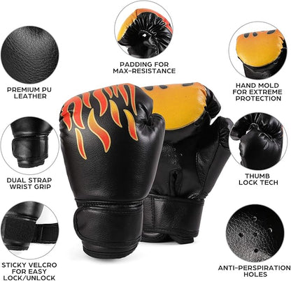 Odoland 3-in-1 Kids Youth Boxing Set - Punching Mitts, Kick Pads, Gloves for Boxing, Kickboxing, Karate, Muay Thai, MMA Training