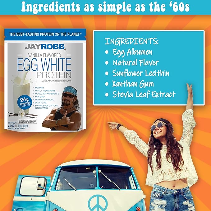 JAYROBB Vanilla Egg White Protein Powder, Low Carb, Keto, Vegetarian, Gluten Free, Lactose Free, No Sugar Added, No Fat, No Soy, Nothing Artificial, Non-GMO, Best-Tasting (80 oz, Vanilla)