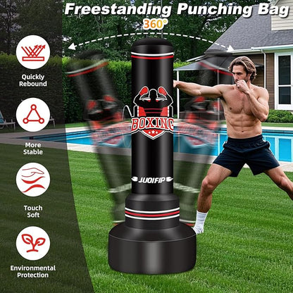 Upgraded Heavy Freestanding Punching Bag for Adults Teens, 70” Standing Punching Bag with Gloves, Pump and Jump Rope, Boxing Reflex Ball, Women Men Kickboxing Bags for Training MMA Fitness Home Gym