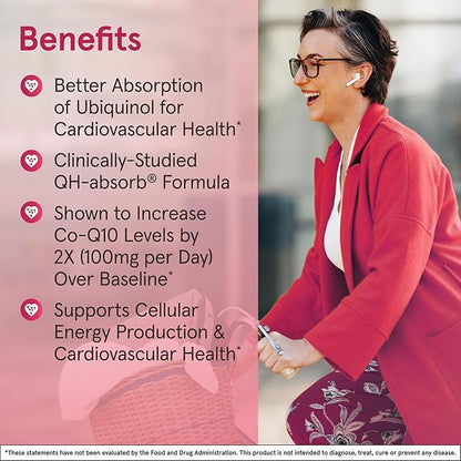 Jarrow Formulas QH-Absorb, 100 mg, Ubiquinol Dietary Supplement for Healthy Cardiovascular Function, 120 Softgels, 120 Day Supply,12 Packs